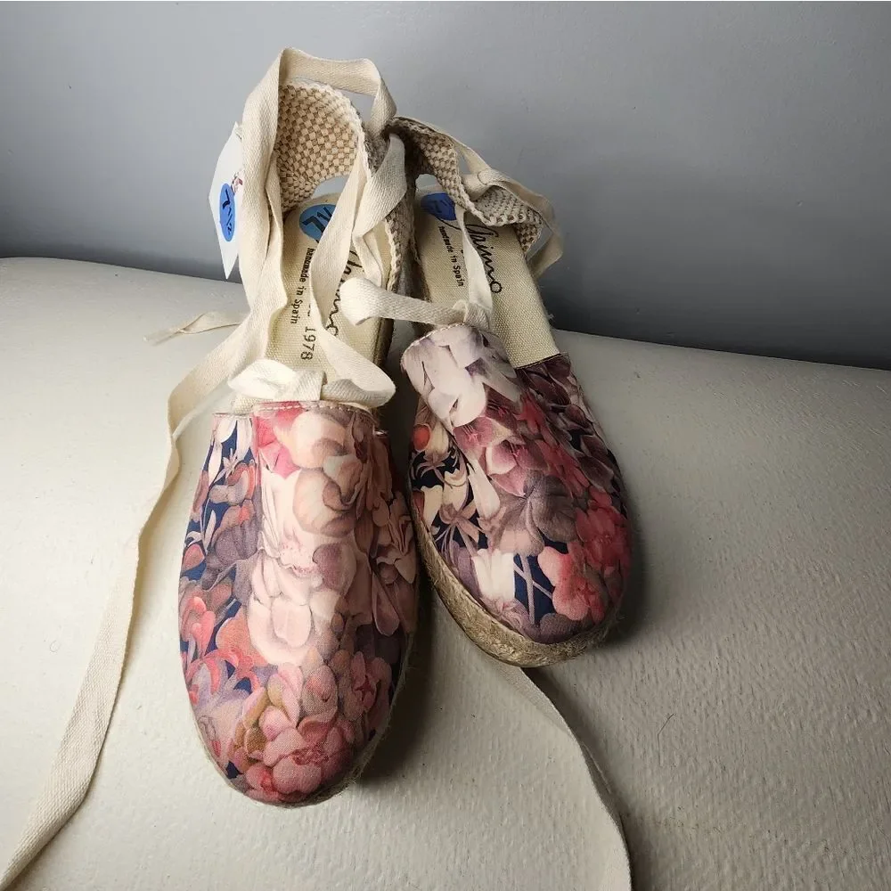 Gaimo Made In Spain Espadrille Wedge Heeled Sandals Floral Size 7.5 US